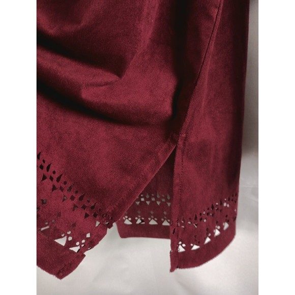 Westbound Women's Petite Sz PM Red Wine Faux Suede Long Sleeve Tasseled Top - Picture 3 of 16